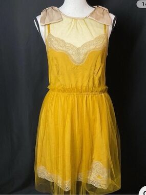 Rodarte Target Slip Dress Tulle Layered Lace Trim Beige Fairy Balletcore Bows
